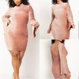 Eloquii retro textured velvet bell sleeve mini dress plus size women’s 18